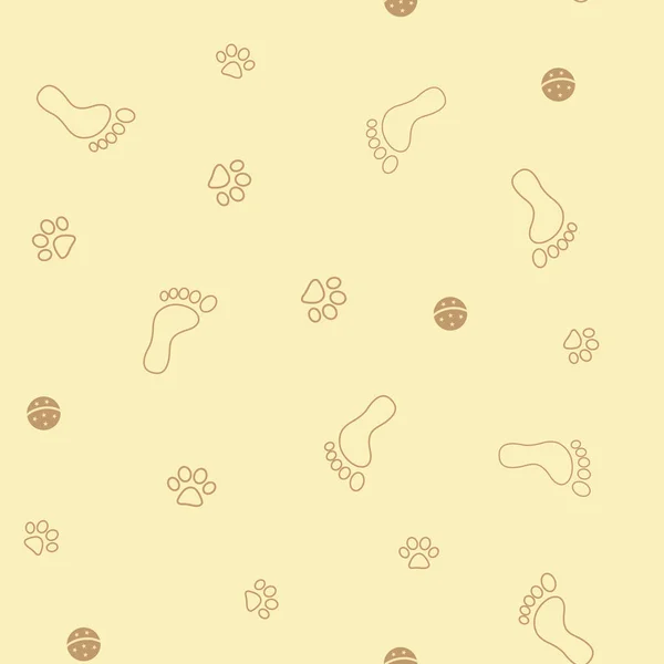 Human Footprints Paw Prints Pale Yellow Background Seamless Pattern — Stock Vector