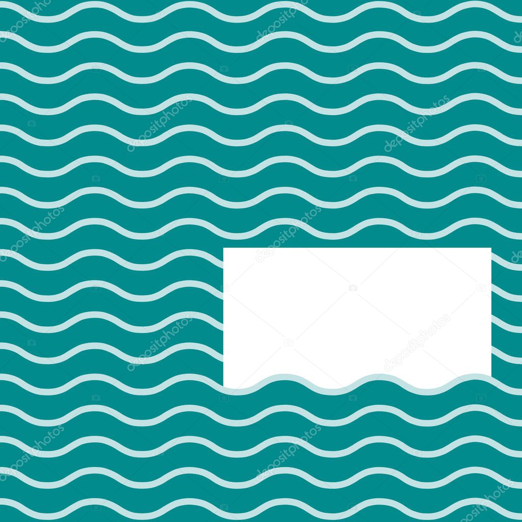 Turquoise wavy pattern with white blank card for text, design material.