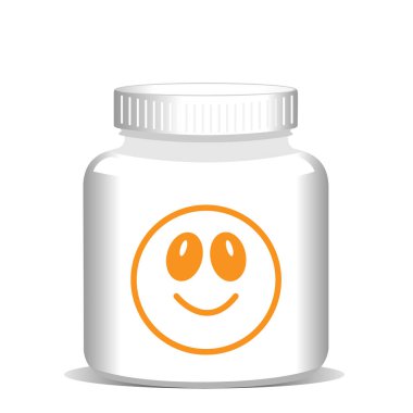 Vitaminler ve takviyeler eczane ilaç şişesi ambalaj ikonu sağlığı ve sağlıklı yaşam tarzı konsepti. Tıbbi kavanoz modeli..