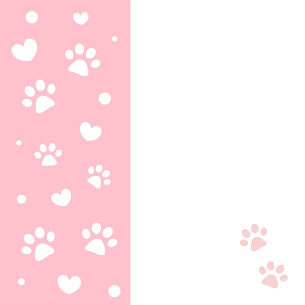 Animal paw prints and hearts on a pastel pink background with an empty space for your text for cards and covers.