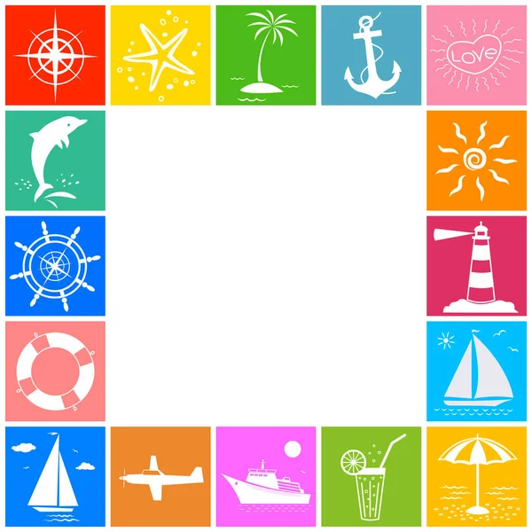 Mer Océan Voyage Vacances Été Symbole Carré Frontière Cadre — Image vectorielle