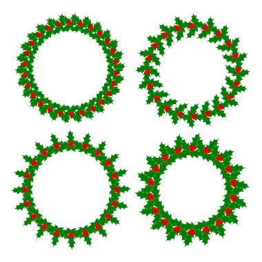 Holly beyaz arkaplanda izole edilmiş böğürtlen çelenkleri bırakır, metin ve tasarım elementiniz için boş alan bırakır.