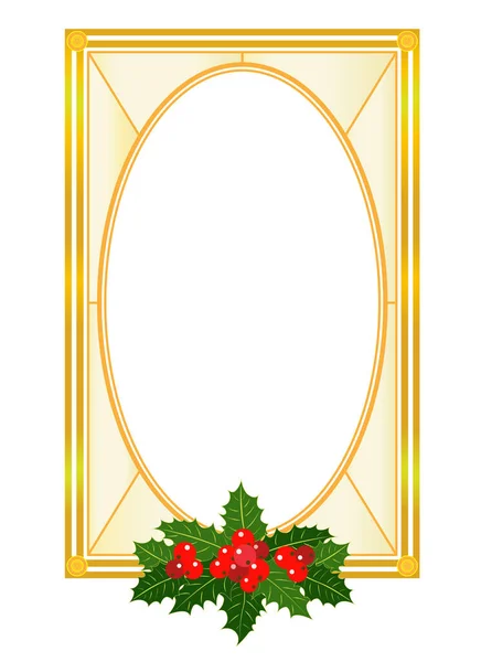 Golden Christmas Frame Holly Leaves Retro Style Christmas Card Template — Stock Vector