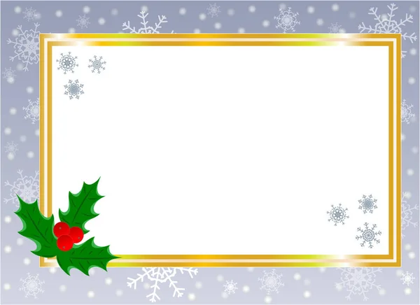 Χρυσή Γυαλιστερή Χριστουγεννιάτικη Κάρτα Σύνορα Holly Φύλλο Ασημί Φόντο Αντίγραφο — Διανυσματικό Αρχείο