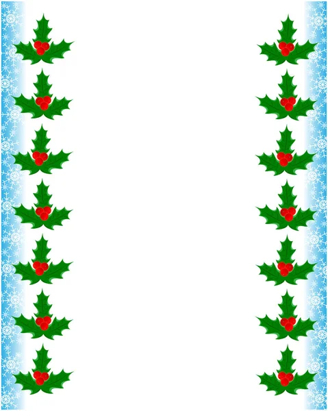 Kerstgroet Decoratieve Kaart Frame Template Met Holly Bladeren Sneeuwvlokken Met — Stockvector