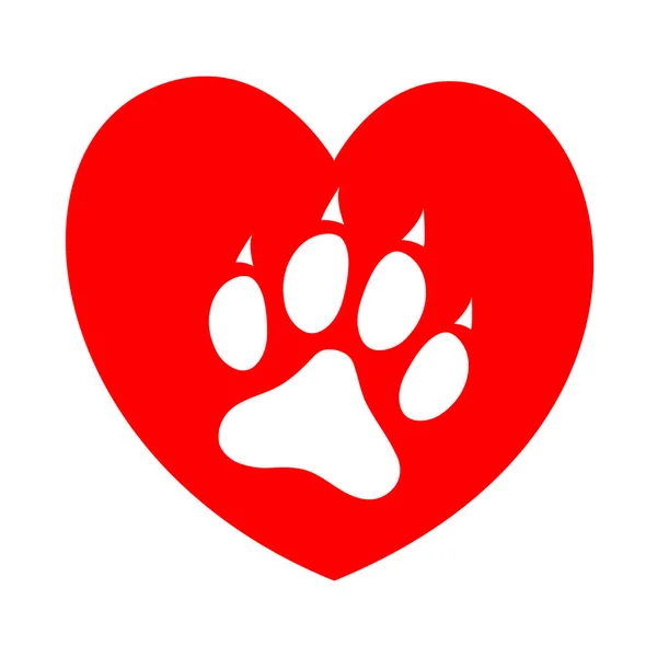 Impression Patte Chien Sur Symbole Concept Coeur Rouge — Image vectorielle