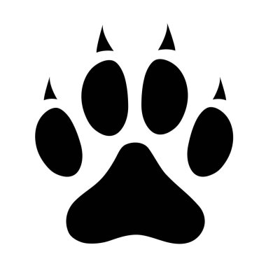 Beyaz arkaplanda siyah köpek pençesi iz hayvan işaret simgesi izole.