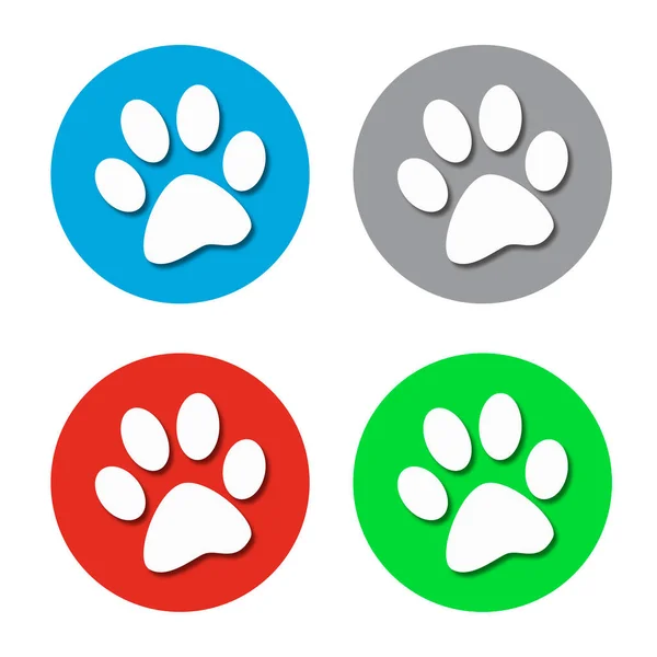 Icons Set Animal Paw Prints Different Colored Circles Raster Graphic — Stock Photo, Image