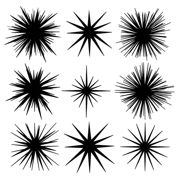 Glowing Radiant Flash Star Templates Patterns Set — Stock Vector