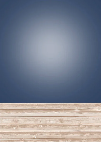 光と古い木の板質感の床と空の青い背景の壁 — ストック写真