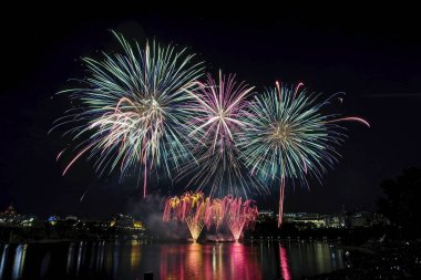 Havai fişek karanlık bir gökyüzüne karşı ayarlayın