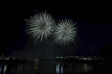 Havai fişek karanlık bir gökyüzüne karşı ayarlayın