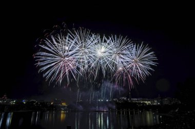 Havai fişek karanlık bir gökyüzüne karşı ayarlayın             