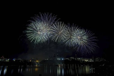 Havai fişek karanlık bir gökyüzüne karşı ayarlayın             