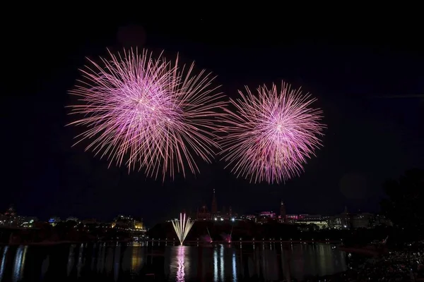 Fireworks set against a dark sky