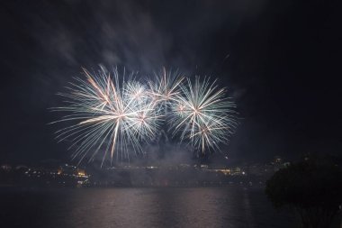 Siyah gökyüzüne karşı renkli havai fişekler