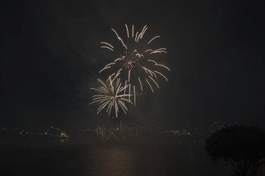 Siyah gökyüzüne karşı renkli havai fişekler