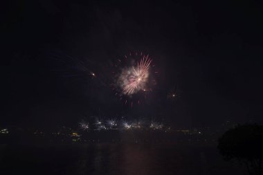 Siyah gökyüzüne karşı renkli havai fişekler