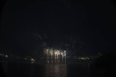 Siyah gökyüzüne karşı renkli havai fişekler