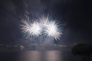 Siyah gökyüzüne karşı renkli havai fişekler