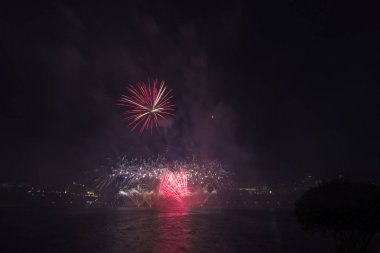 Siyah gökyüzüne karşı renkli havai fişekler
