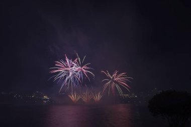 Siyah gökyüzüne karşı renkli havai fişekler