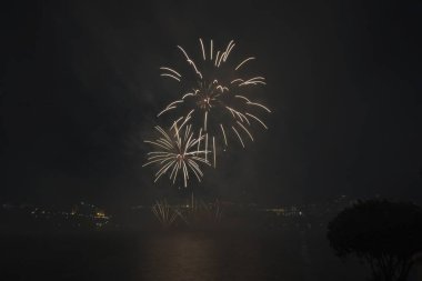 Siyah gökyüzüne karşı renkli havai fişekler