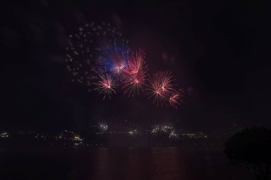 Siyah gökyüzüne karşı renkli havai fişekler
