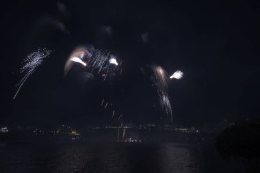 Siyah gökyüzüne karşı renkli havai fişekler