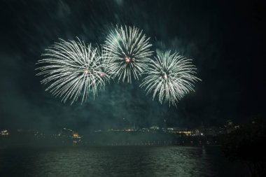 Siyah gökyüzüne karşı renkli havai fişekler