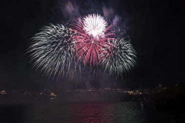 Siyah gökyüzüne karşı renkli havai fişekler