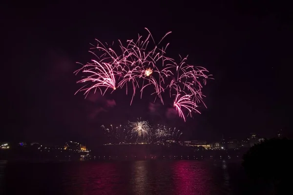 Fuegos Artificiales Colores Contra Cielo Negro — Foto de Stock