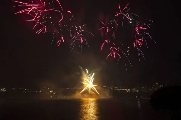 Fuegos Artificiales Colores Contra Cielo Negro — Foto de Stock