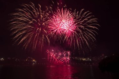 Siyah gökyüzüne karşı renkli havai fişekler