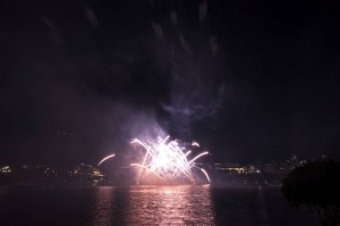 Siyah gökyüzüne karşı renkli havai fişekler