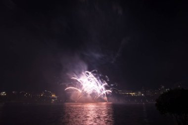 Siyah gökyüzüne karşı renkli havai fişekler