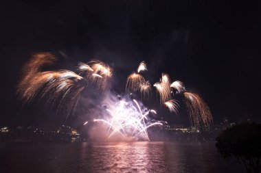 Siyah gökyüzüne karşı renkli havai fişekler