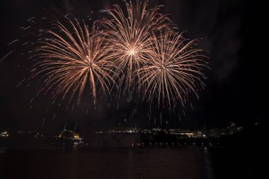 Siyah gökyüzüne karşı renkli havai fişekler