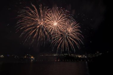Siyah gökyüzüne karşı renkli havai fişekler