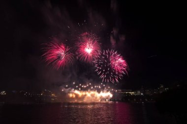 Siyah gökyüzüne karşı renkli havai fişekler