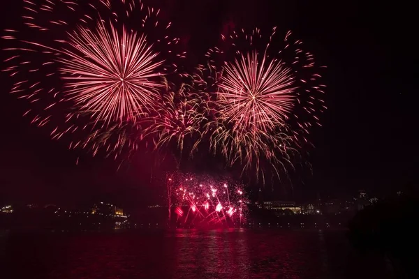 Fuegos Artificiales Colores Contra Cielo Negro — Foto de Stock