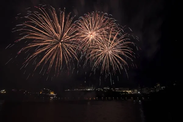 Siyah gökyüzüne karşı renkli havai fişekler