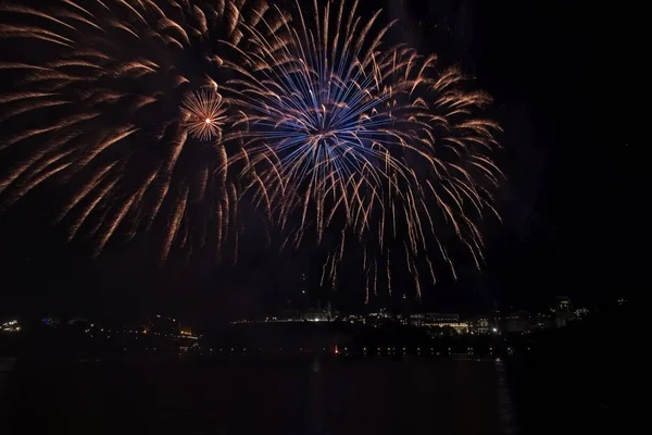Siyah gökyüzüne karşı renkli havai fişekler