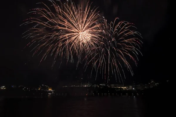 Siyah gökyüzüne karşı renkli havai fişekler