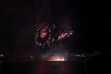 Siyah gökyüzüne karşı renkli havai fişekler