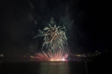 Siyah gökyüzüne karşı renkli havai fişekler