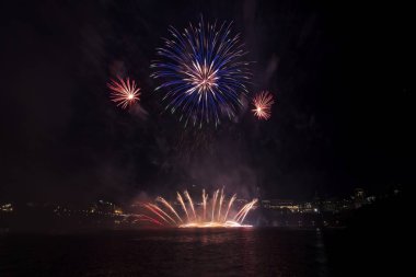 Siyah gökyüzüne karşı renkli havai fişekler