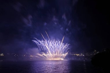 Siyah gökyüzüne karşı renkli havai fişekler