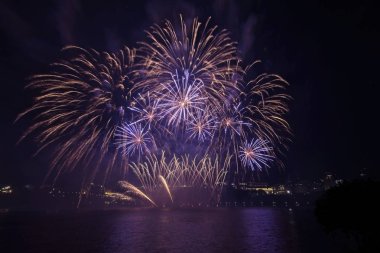 Siyah gökyüzüne karşı renkli havai fişekler