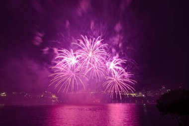 Siyah gökyüzüne karşı renkli havai fişekler